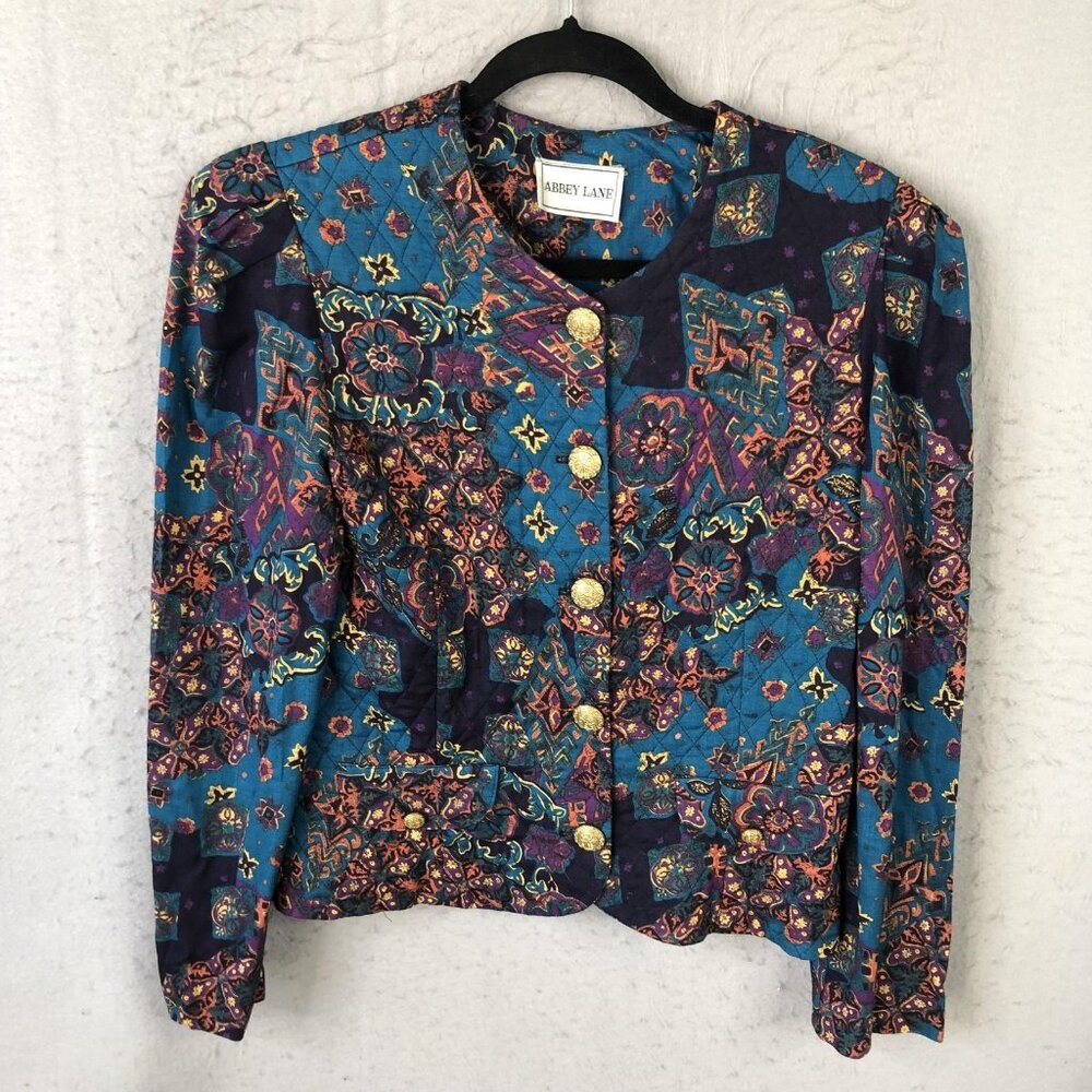 Vintage Abbey Lane Jacket Womens 8 Multicolor Floral Quilted Old Money 90s